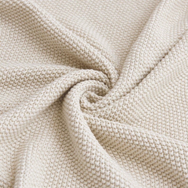 Longhui bedding Cream Cotton Cable Knit Throw Blanket for Couch Sofa Bed, Home Decorative Throw Blanket for Couch, Lightweight Woven Throw Blankets with Bonus Laundering Bag, 3.4 Pounds 60 x 80 Beige - Image 4